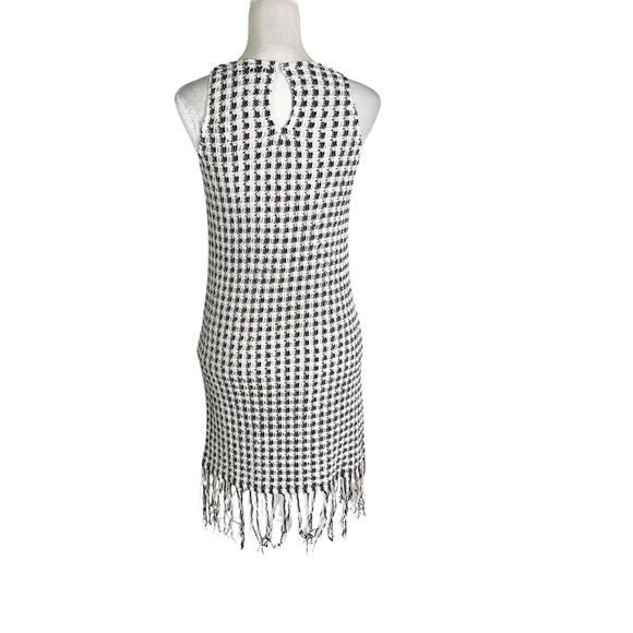 Mango Crochet Knit Dress with Finge Hem Navy and Cream Size XS - Picture 8 of 13